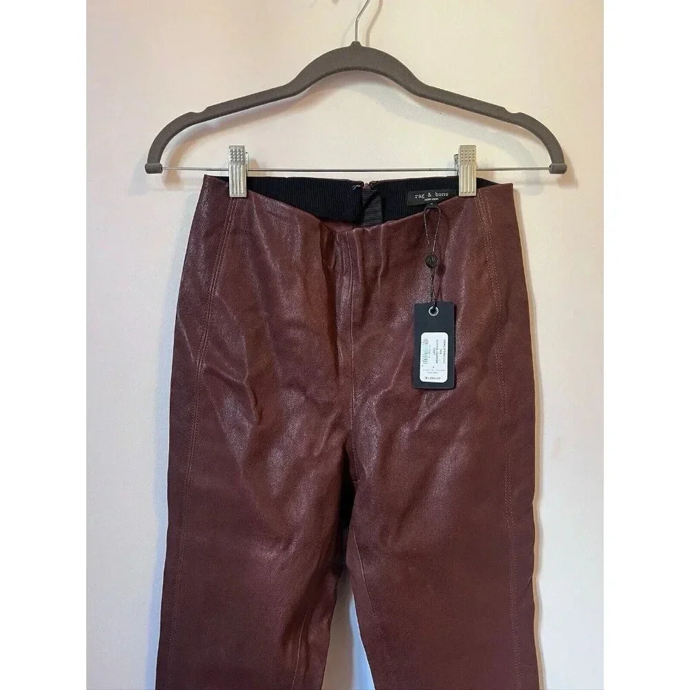 Rag & Bone Simone Lamb Leather Pants Women's 4 Stretchy NWT Brown - Picture 6 of 11